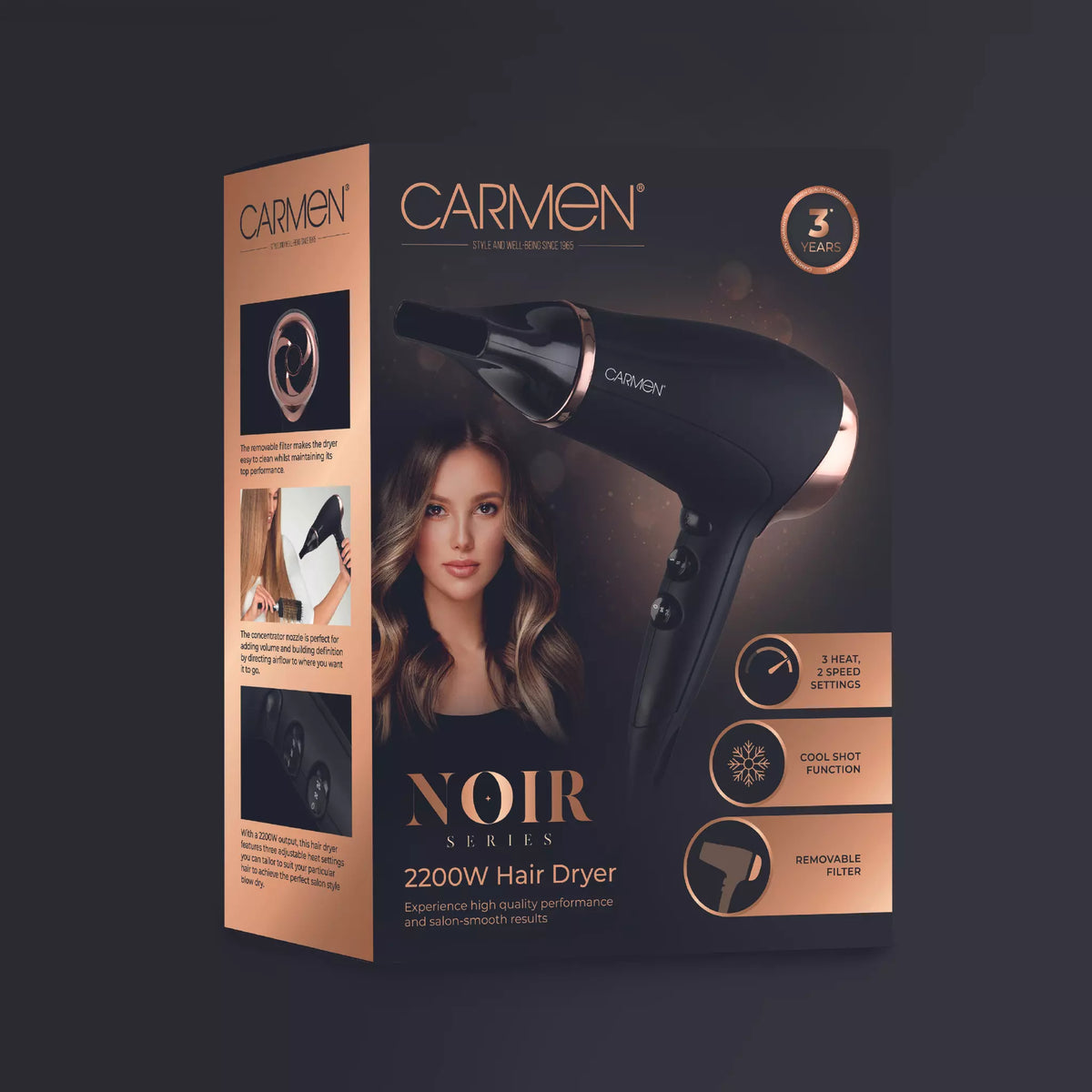 Carmen Noir 2200W Hair Dryer - Black | C80022COP from Carmen - DID Electrical