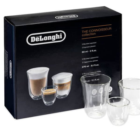 DeLonghi Fancy 6 Mixed Sized Hand Blown Coffee Glasses - Transparent | DLSC302