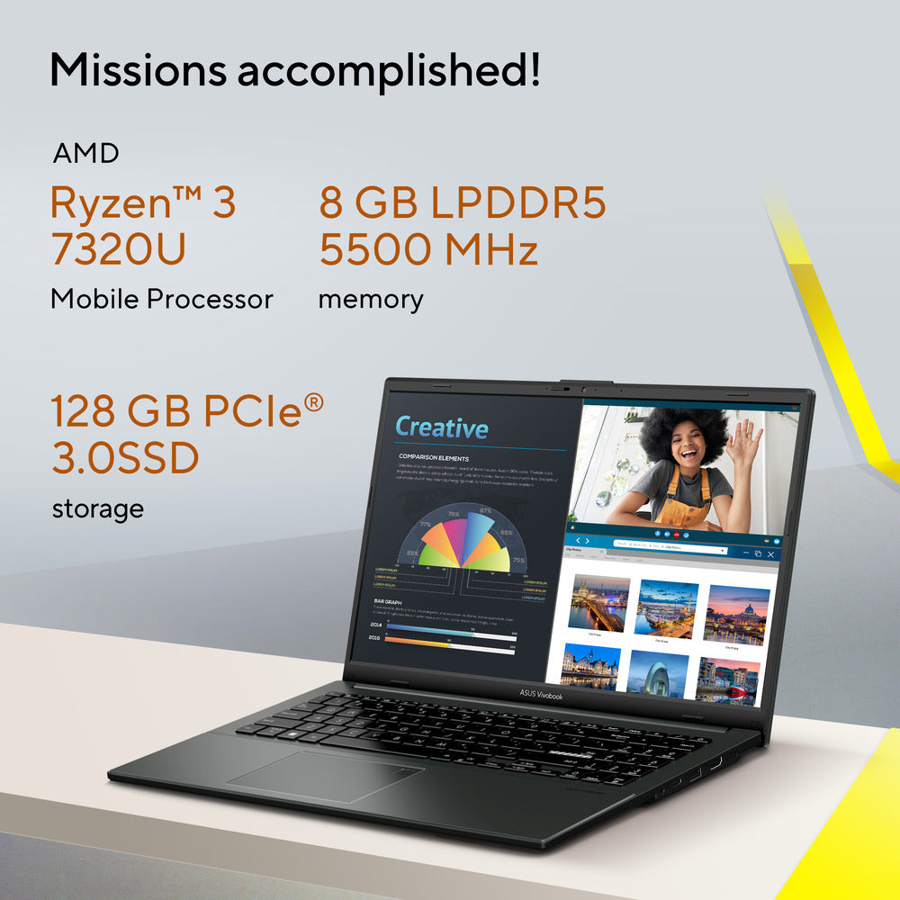 Asus Vivobook Go 15 AMD Ryzen 3 128/8GB Laptop - Black | SE1504FA-NJ715W from Asus - DID Electrical