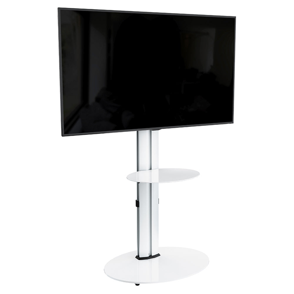 AVF Eno 60cm Pedestal TV Stand - Silver Column / White Glass Base and Shelf | FSL600ENSW from AVF - DID Electrical