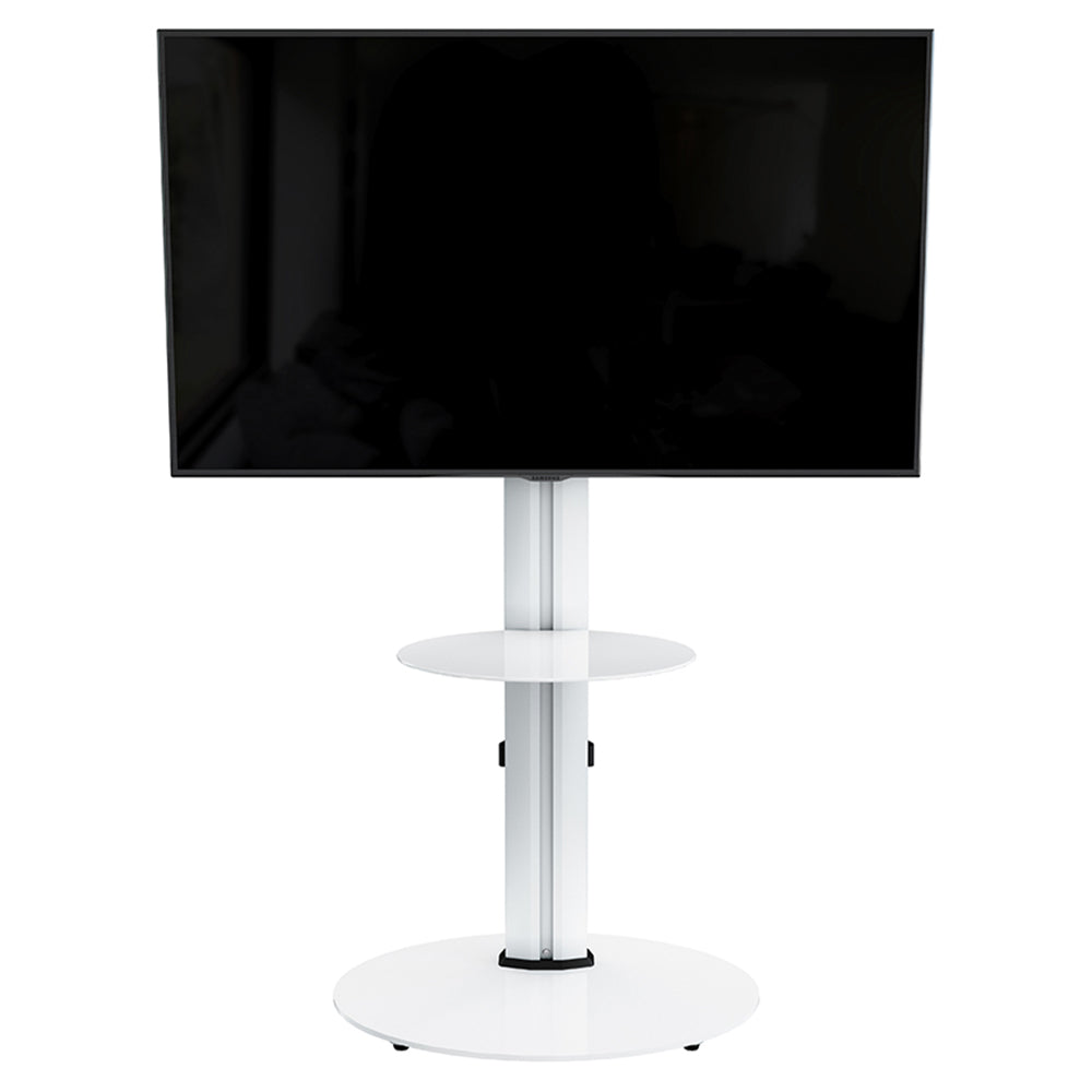 AVF Eno 60cm Pedestal TV Stand - Silver Column / White Glass Base and Shelf | FSL600ENSW from AVF - DID Electrical