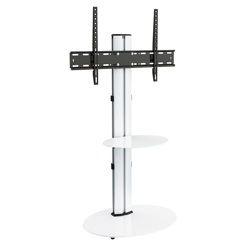 AVF Eno 60cm Pedestal TV Stand - Silver Column / White Glass Base and Shelf | FSL600ENSW from AVF - DID Electrical