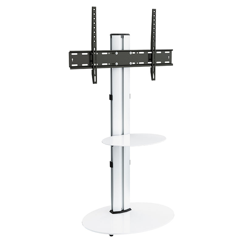 AVF Eno 60cm Pedestal TV Stand - Silver Column / White Glass Base and Shelf | FSL600ENSW from AVF - DID Electrical