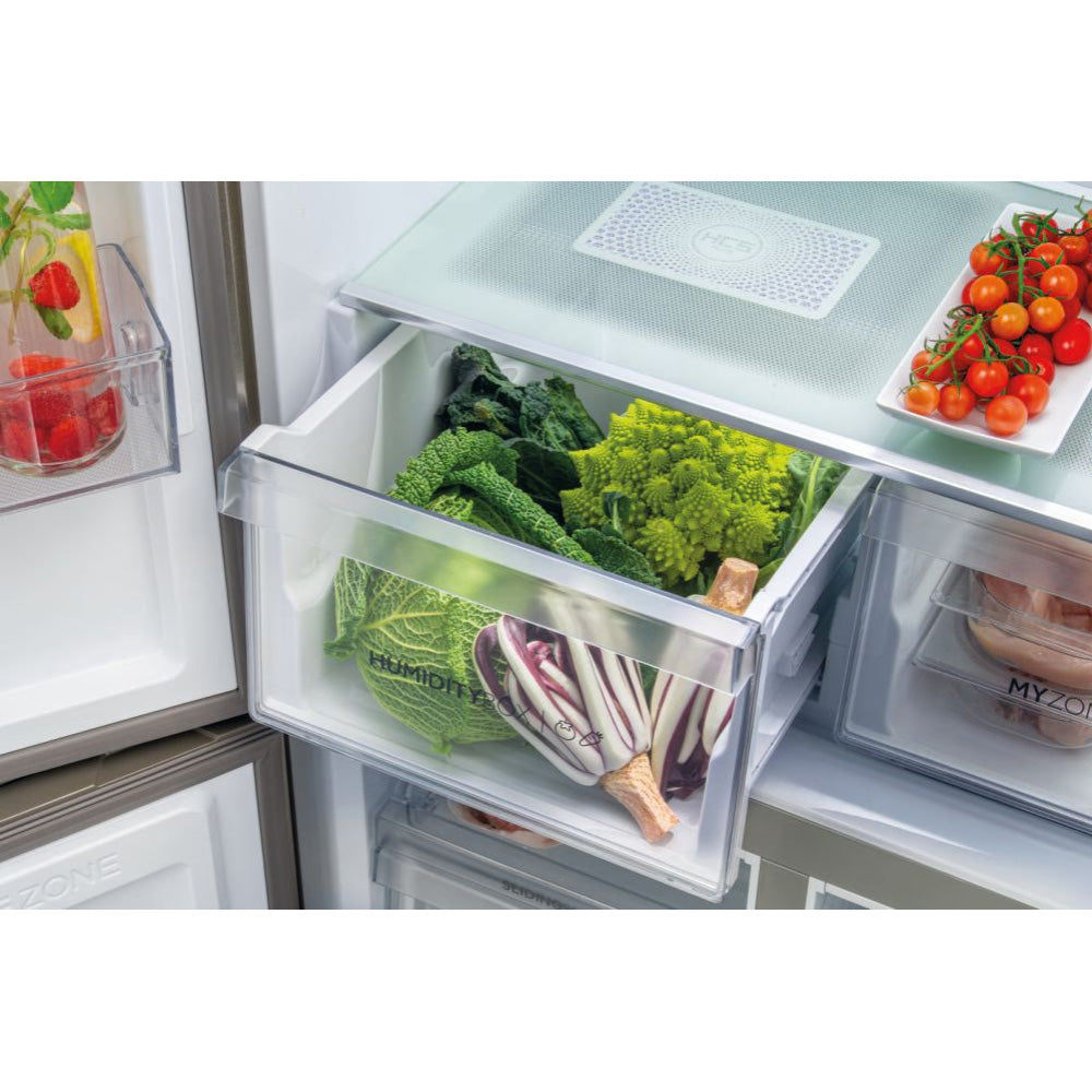 Haier Cube 90 Series 5 643L Frost Free Freestanding Multi Door Fridge Freezer - New Platinum Inox | HCR59F19ENMMUK from Haier - DID Electrical