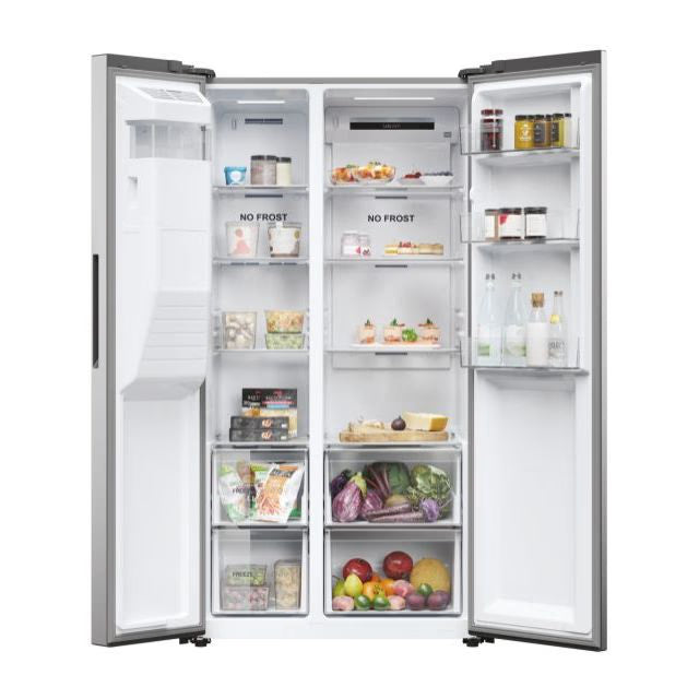 Haier SBS 90 Series 5 511L Side by Side American Style Fridge Freezer - Platinum Inox | HSR5918DIMPUK from Haier - DID Electrical