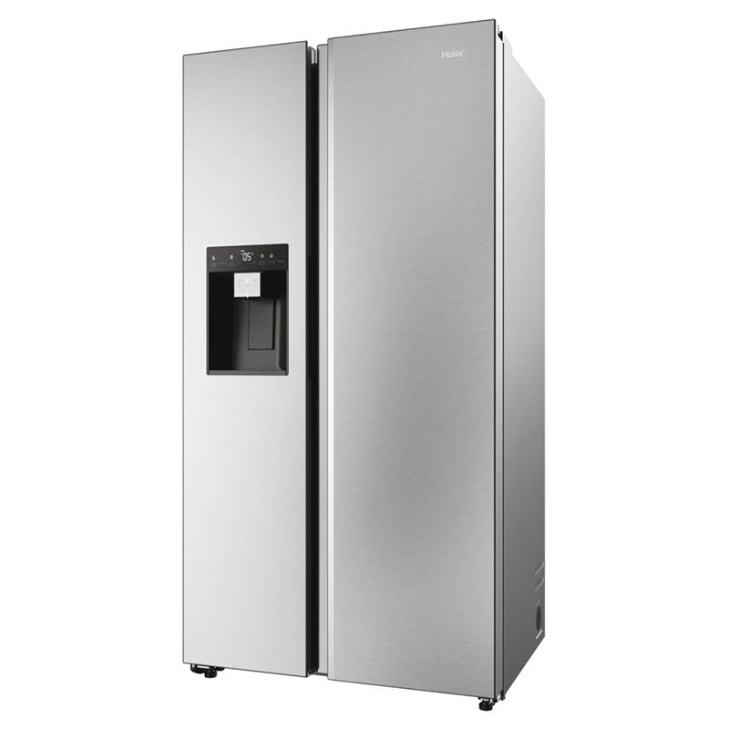 Haier SBS 90 Series 5 601L Frost Free Freestanding American Fridge Freezer - Platinum Inox | HSW59F18DIMM from Haier - DID Electrical