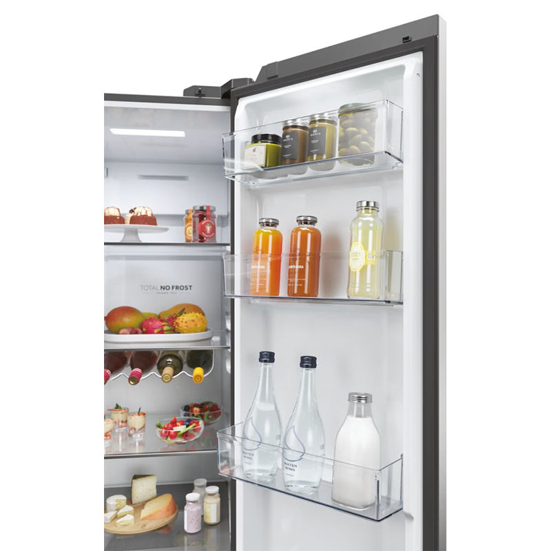 Haier SBS 90 Series 5 601L Frost Free Freestanding American Fridge Freezer - Platinum Inox | HSW59F18DIMM from Haier - DID Electrical