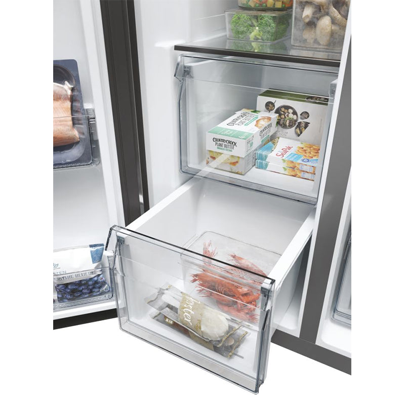 Haier SBS 90 Series 5 601L Frost Free Freestanding American Fridge Freezer - Platinum Inox | HSW59F18DIMM from Haier - DID Electrical