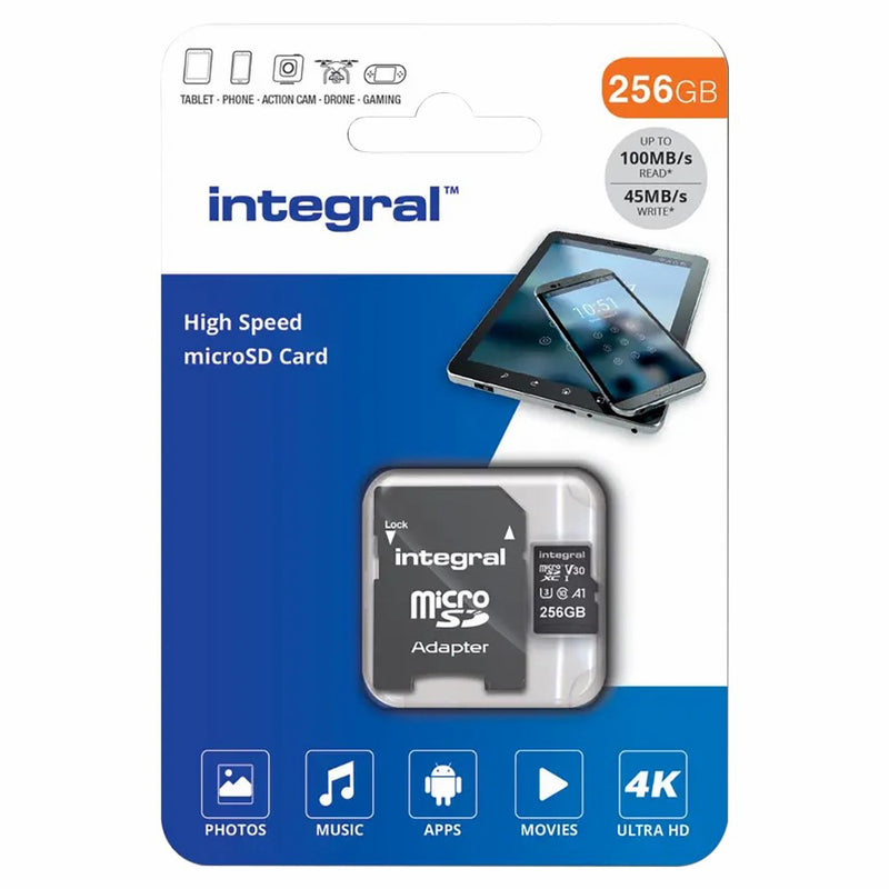 Integral V30 UHS-I U3 High Speed 256GB Memory Card - Black | INMSDX256G-100V30 from Integral - DID Electrical