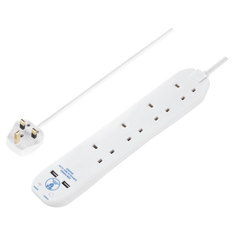 Masterplug 4 Socket Surge Protected Extension Lead with USB Port - White | SRGU4210N-MP from Masterplug - DID Electrical