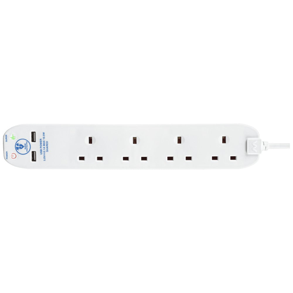 Masterplug 4 Socket Surge Protected Extension Lead with USB Port - White | SRGU4210N-MP from Masterplug - DID Electrical