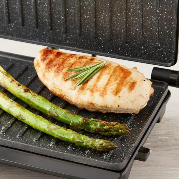 Tower 750W 3 Portion Health Grill &amp; Panini Press with Non-stick Cerastone Coating - Stainless Steel | T27038 from Tower - DID Electrical