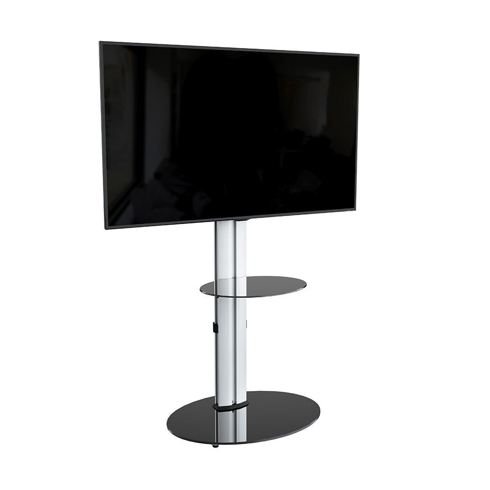 AVF Eno 60cm Oval Pedestal TV Stand with Shelf - Silver &amp; Black Glass | FSL600ENSB from AVF - DID Electrical